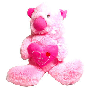 World Plush Teddy Bear, Pink, Chiffon Neck Bow, I Love You Heart, 15 Inches